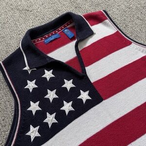 Vintage Karen Scott Women's American‎ Flag Sweater Vest RARE! Size XL